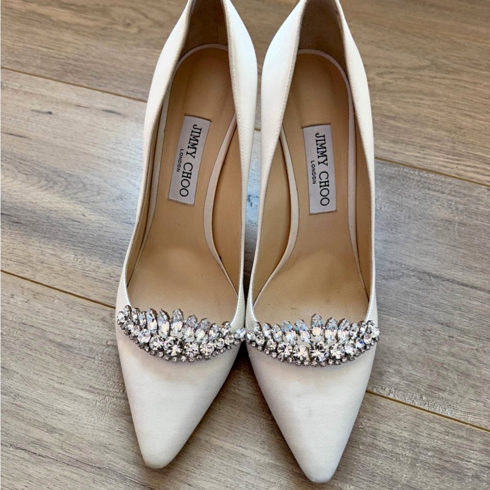 Jimmy Choo White Crystal Embellished Heels